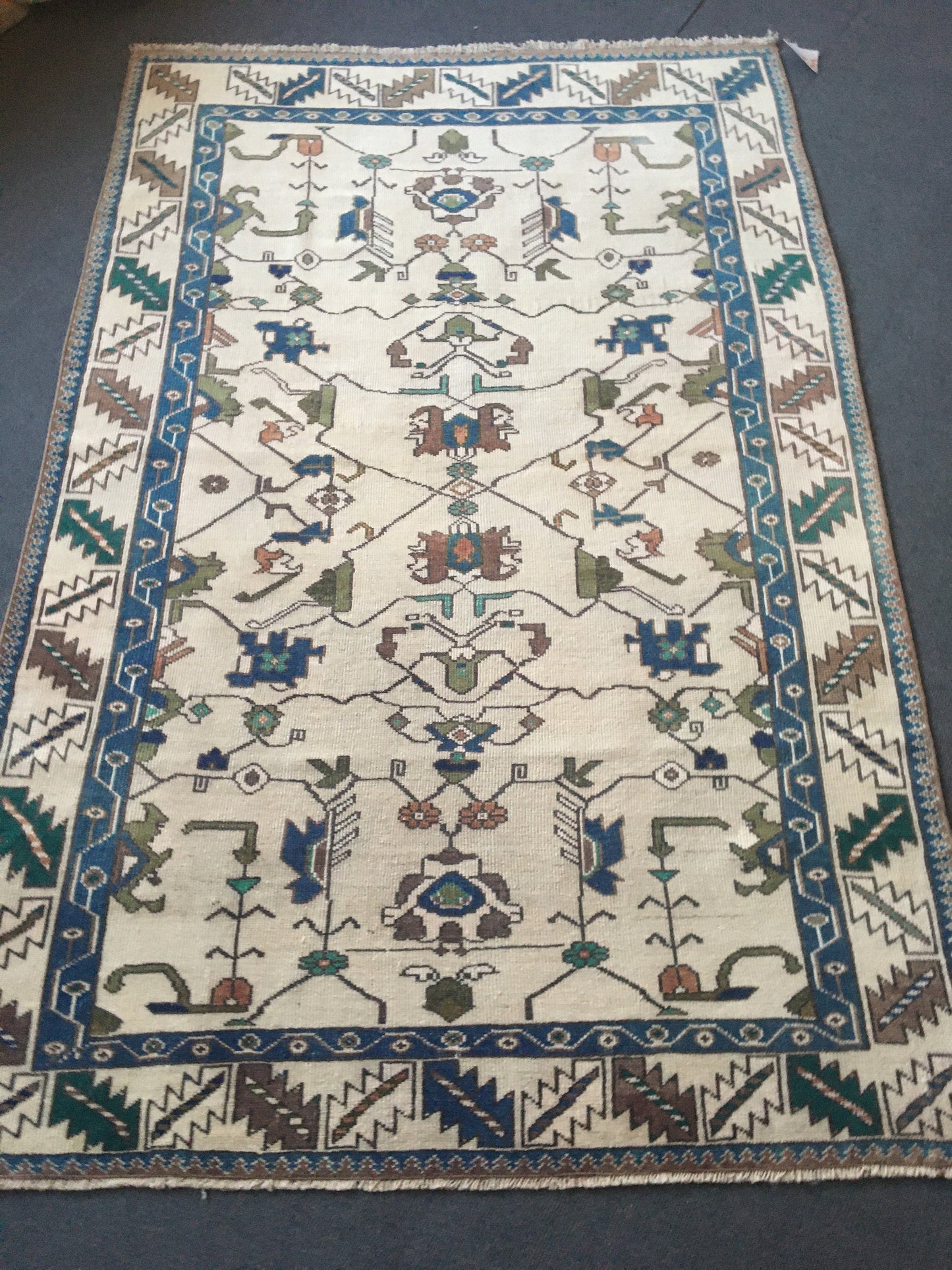 4x6 feet handmade blue living room floor rug, turkish muted bedroom rug, oushak bathroom area rug, vintage laundry rug, entryway wide rugs