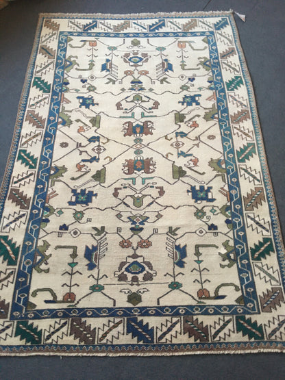 4x6 feet handmade blue living room floor rug, turkish muted bedroom rug, oushak bathroom area rug, vintage laundry rug, entryway wide rugs
