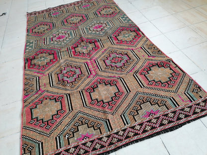Flatwoven with embroidery rug turkish hand made rugs vintage turkish rugs oushak rug vintage oushak rug, wool rug 8'6x4'10 feet