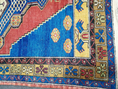 8 X 4.8 OUSHAK RUG TURKISH Oushak Rug Blue Vintage Oushak Runner Rug Vintage Runner Rug Wool Oushak Rug Hand Made Rug Vintage Turkish Rug