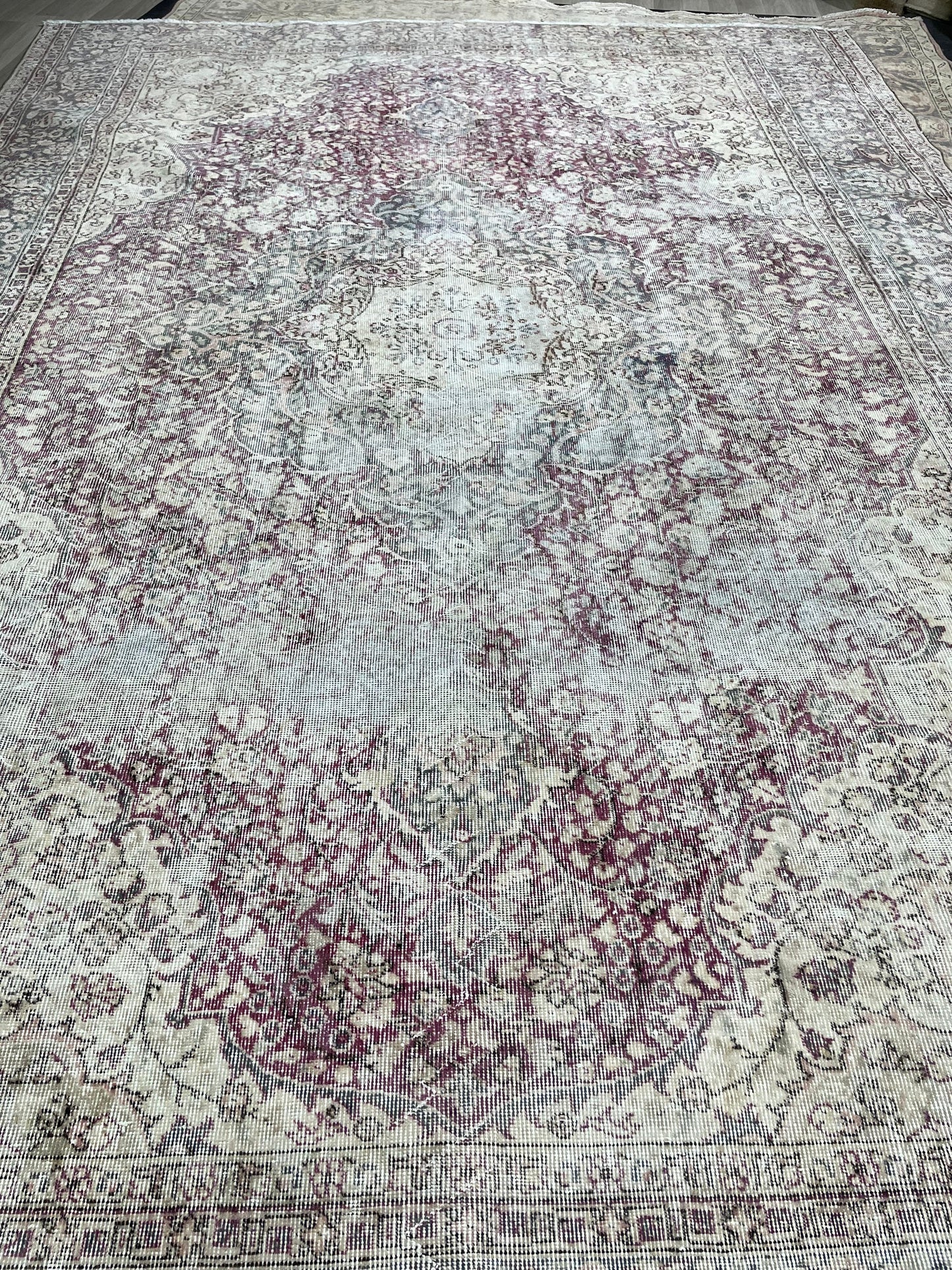 Large Muted Distressed Rug Antique 8.6 x 12.2 Old Turkish Rug Hand Knotted Rug Vintage Handmade Persian Rug Farmhouse Rug