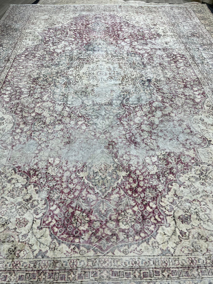 Large Muted Distressed Rug Antique 8.6 x 12.2 Old Turkish Rug Hand Knotted Rug Vintage Handmade Persian Rug Farmhouse Rug