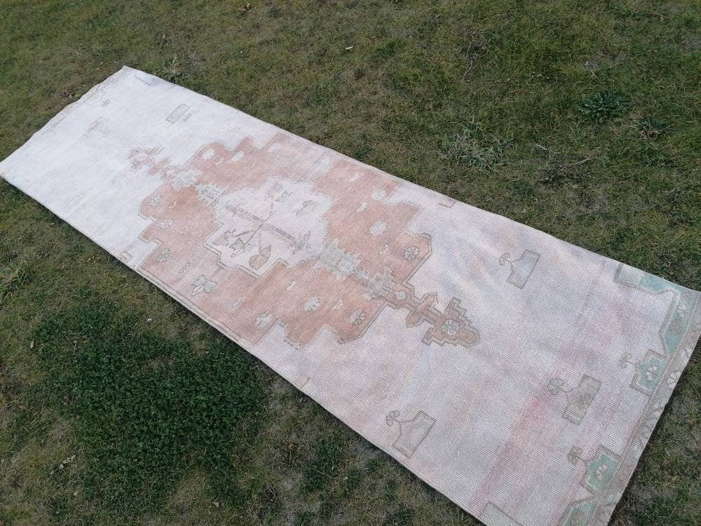 2'10x9'7 muted vintage runner, oushak runner rug, hallway runner, kitchen vintage anatolian rug