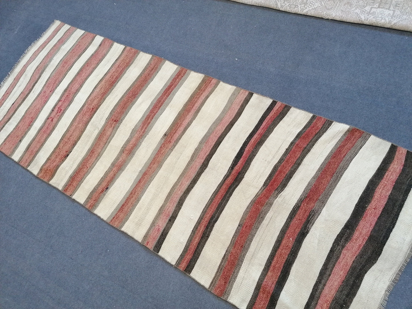 3 x 8 Vintage rug , flat woven kilim runner rug with embroidery rug, oriental carpet, vintage kilim rug wool