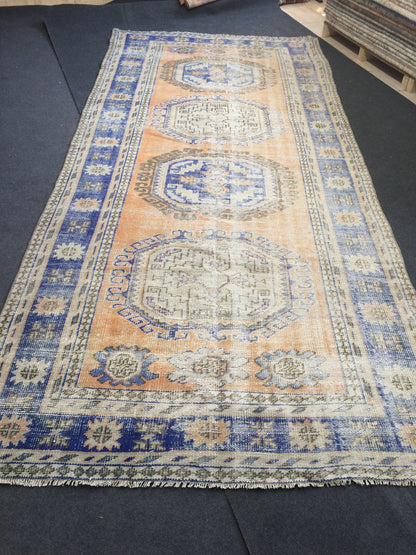 11.4 x 5.2 Vintage Runner Rug Distressed Turkish Runner Rug Wool Vintage Runner Rug Hallway Runner Rug Kitchen Runner Rug