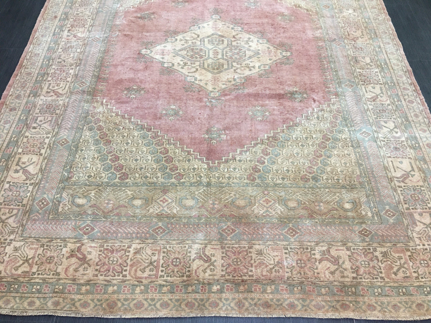 TURKISH Rug Vintage 6.6 x 8.5 Oriental Rug Vintage Persian Rug Blue OUSHAK RUG Oushak Rug Hand Made Rug Vintage Excellent Condition Rug