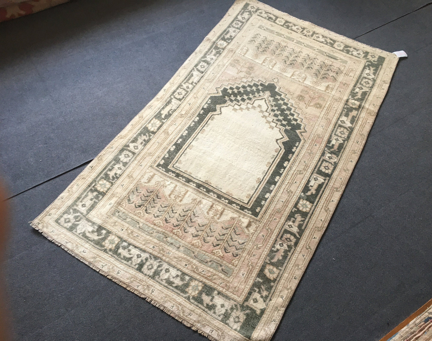 3.6x6 feet natural muted entryway floor rug, turkish living room large rug, vintage black handmade bedroom area rug, office floor wide rug