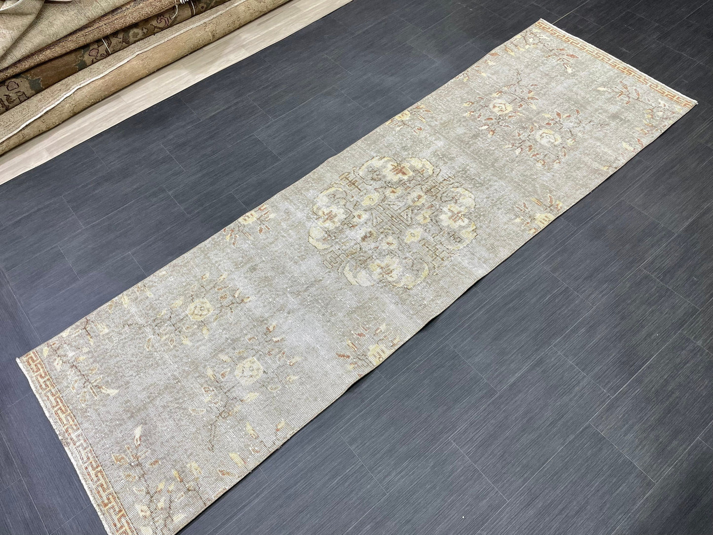 3 x 9.6 Muted Oushak Runner Rug Turkish Runner Rug Vintage Runner Rug Hallway Runner Rug Kitchen Runner Rug Wool Runner Grey Silver