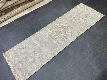 3 x 9.6 Muted Oushak Runner Rug Turkish Runner Rug Vintage Runner Rug Hallway Runner Rug Kitchen Runner Rug Wool Runner Grey Silver