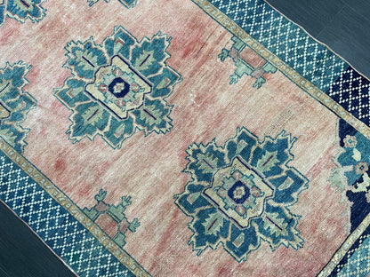 Turkish Oushak Runner 4.2 x 10 Rug Turkish Runner Rug Vintage Runner Rug Hallway Runner Rug Kitchen Runner Rug Wool Runner Navy Green