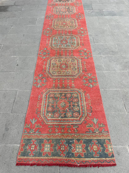 Extra Long Turkish Runner Very Long Oushak Runner Rug 2.6 x 20.5 Vintage Stair Runner Rug XL Oriental Runner Rug Staircase Red Runner