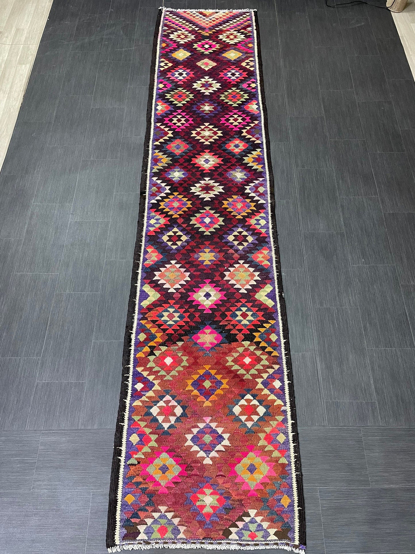 Vintage Runner rug 2.8 x 12.6 Handmade Flat woven Runner Kilim Runner Rug Turkish Runner Vintage Flat weave Rug Wool Carpet Rug