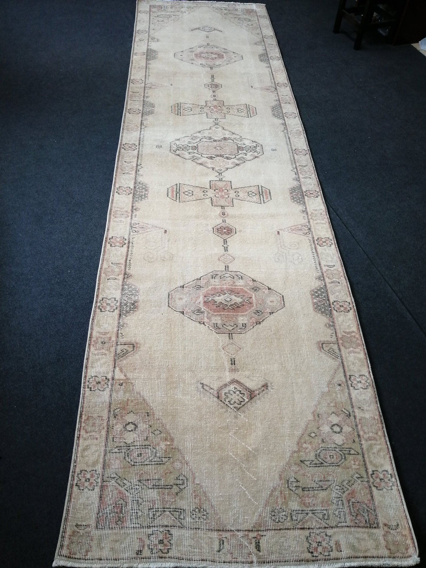 3.2 x 12 Oushak Runner Rug Blue Turkish Runner Rug Vintage Runner Rug Hallway Runner Rug Kitchen Runner Rug Wool Runner Rug Wool Oushak Rug