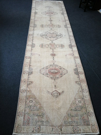 3.2 x 12 Oushak Runner Rug Blue Turkish Runner Rug Vintage Runner Rug Hallway Runner Rug Kitchen Runner Rug Wool Runner Rug Wool Oushak Rug