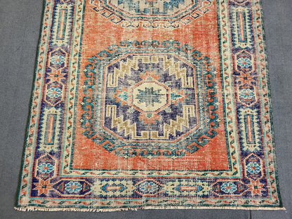 Distressed Runner Rug Vintage 4.2 x 10.9 Turkish Runner Rug Vintage Runner Rug Handmade Runner Rug Kitchen Runner Rug Persian Runner Rug