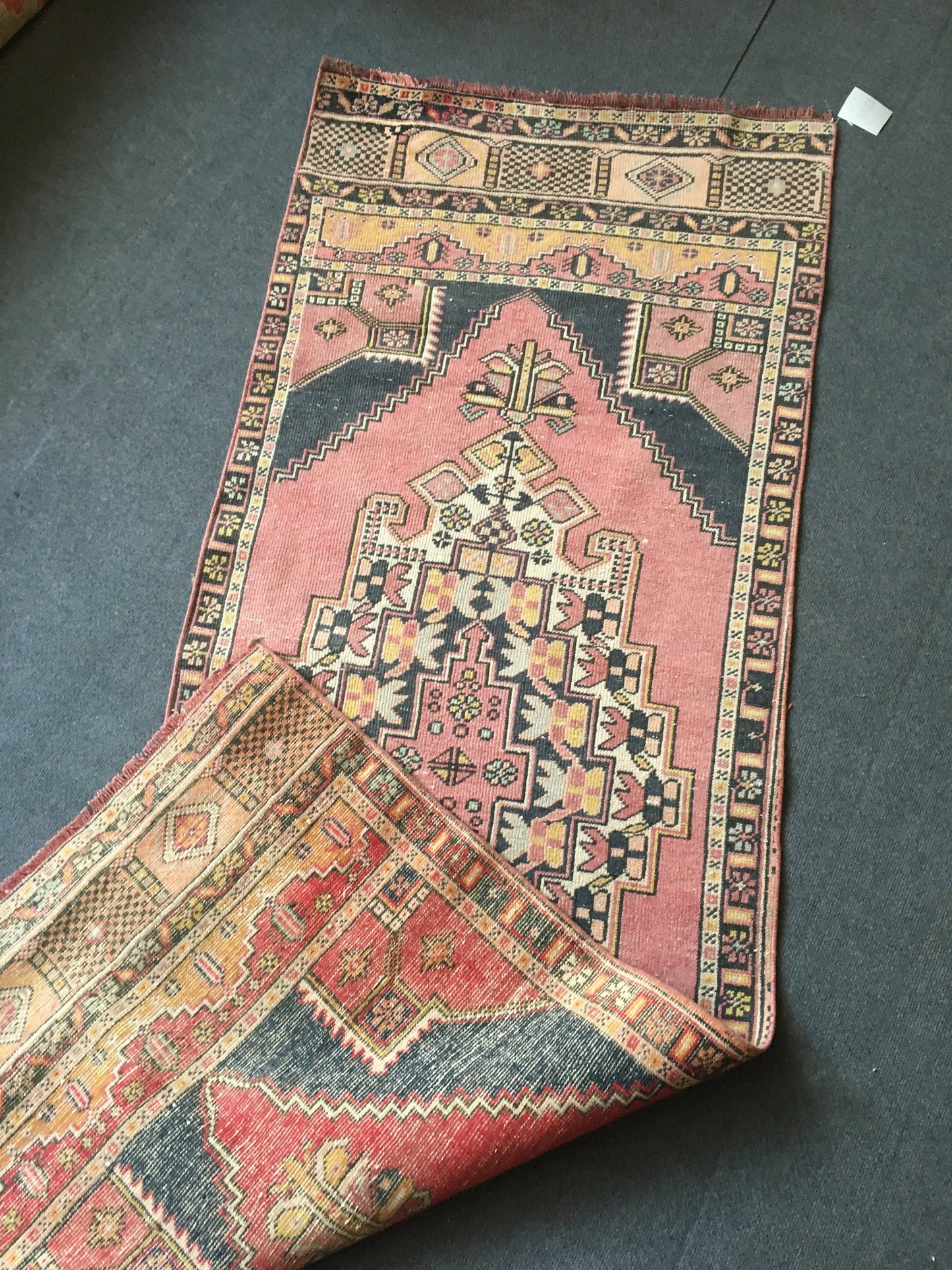 3x7.5 feet pink handmade middle runner, vintage kitchen floor runner, living room area wool runner rug, turkish bedroom runner, bath runner