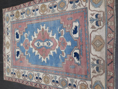 Blue Distressed Wool 5.6 x 7.8 RUG TURKISH Rug Vintage Oriental Rug Vintage Rug Oushak Rug Hand Made Rug Vintage Hand Knotted Turkish Rug