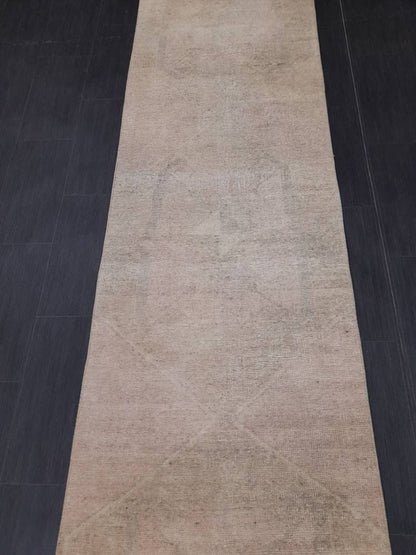 Neutral Vintage Hand Made Runner Rug Turkish Runner Rug 2.8 x 12.3 Faded Vintage Runner Rug Hallway Runner Rug Neutral Kitchen Runner Rug