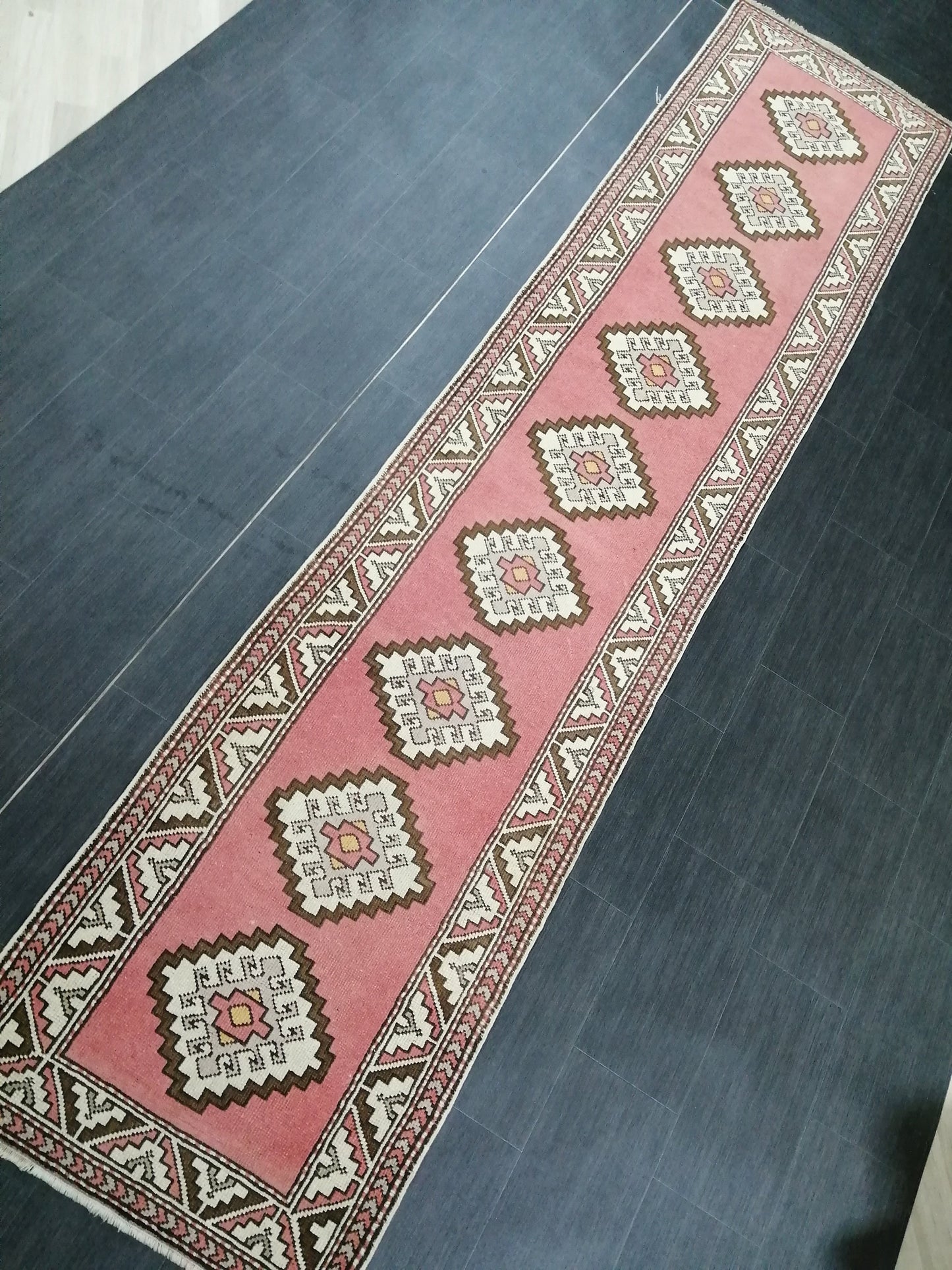 Pink Oushak Runner Rug 12.6 x 2.7 Vintage Runner Rug Wool Vintage Runner Hallway Runner Rug Kitchen Runner Rug New Hand Knotted Rug