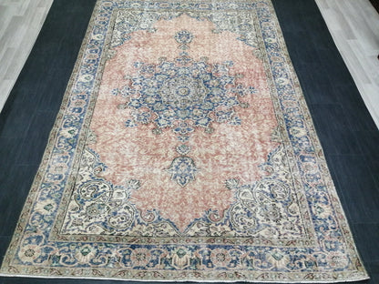 Vintage Rugs  6.3 x 9.5 TURKISH HAND MADE Rugs  Vintage Turkish Rug Oriental Rug, Turkish Oushak Rug, Vintage Oushak Rug, Wool Rug