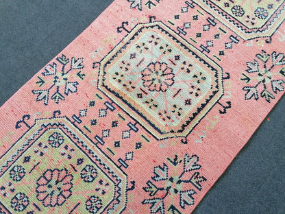 11'7x2'7 pink turkish runner  blue runner rug vintage green oushak runner kitchen runner rug hallway runner rug vintage runner oushak runner