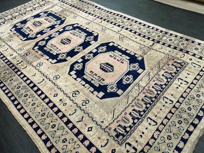 Vintage Rug, 5.7 x 9.7 Rug, Turkish Rugs, Hand Made Rug, Persian Rug  Turkish Rug, 5x10 Rug, Vintage Rug Pink and Navy Oriental Rug 6x10