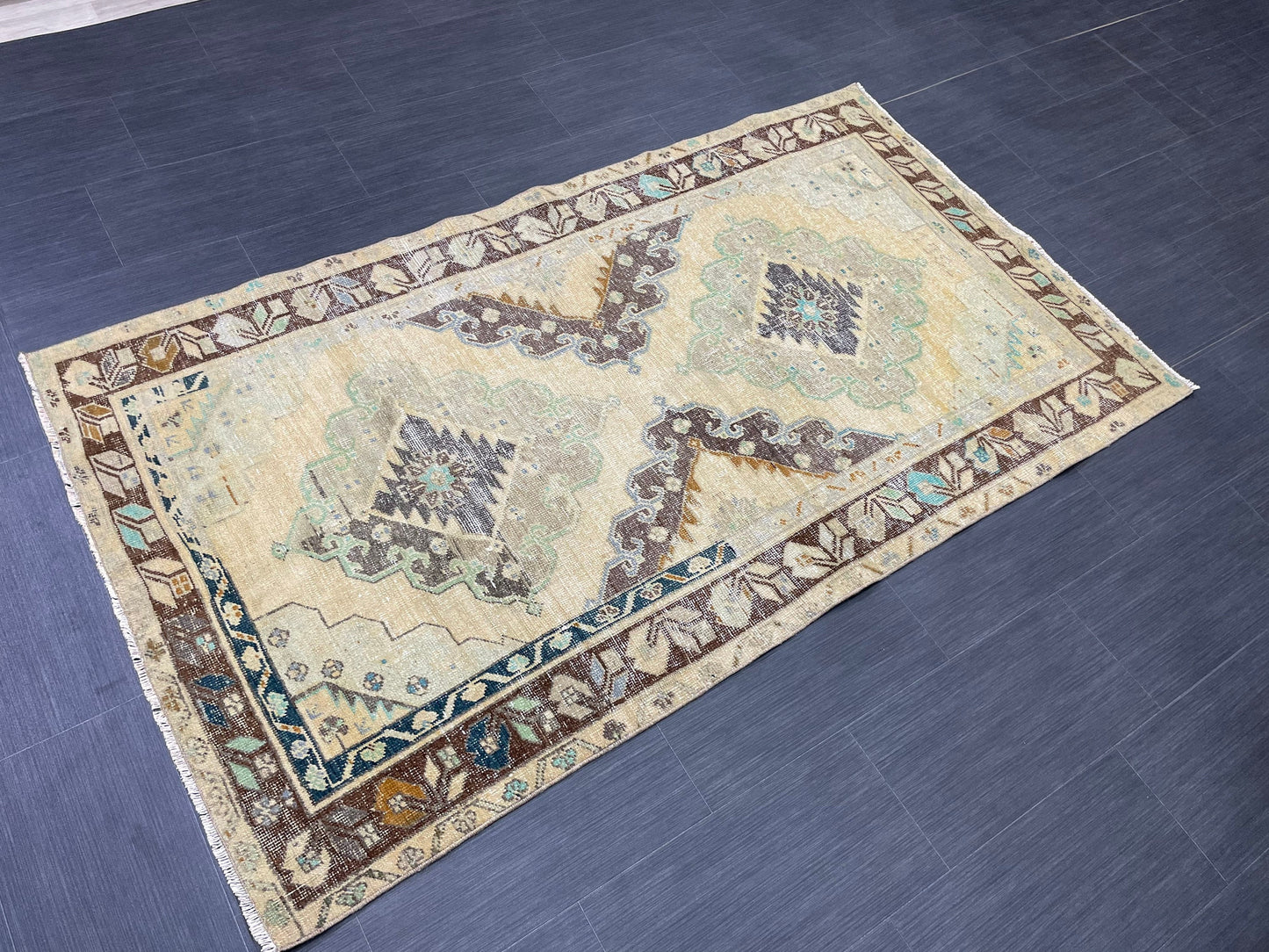 Muted Turkish 3.7 x 6.6 Rug Handmade Rug, Rustic Rug Hand Knotted Rug, Rug Runner, Turkish Rug, Farmhouse Rug, Vintage Rug, Wool rug