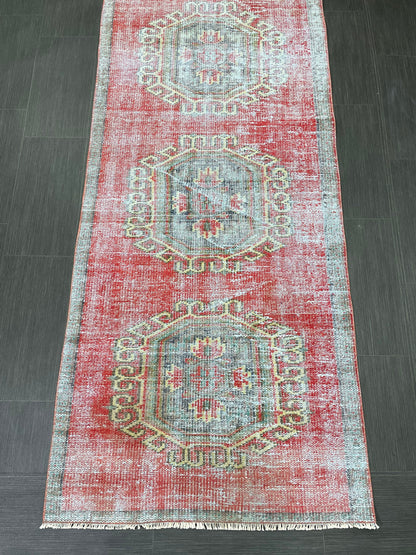 Vintage Runner Rug 3 x 11.6 Distressed Handmade Runner Rug Turkish Runner Rug Vintage Runner Rug Hallway Runner Rug Wool Kitchen Runner