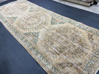 Vintage Runner Rug 4.8 x 13.2 Muted Turkish Runner Rug Hand Made Runner Rug Vintage Runner Rug Hallway Runner Rug Distressed Runner