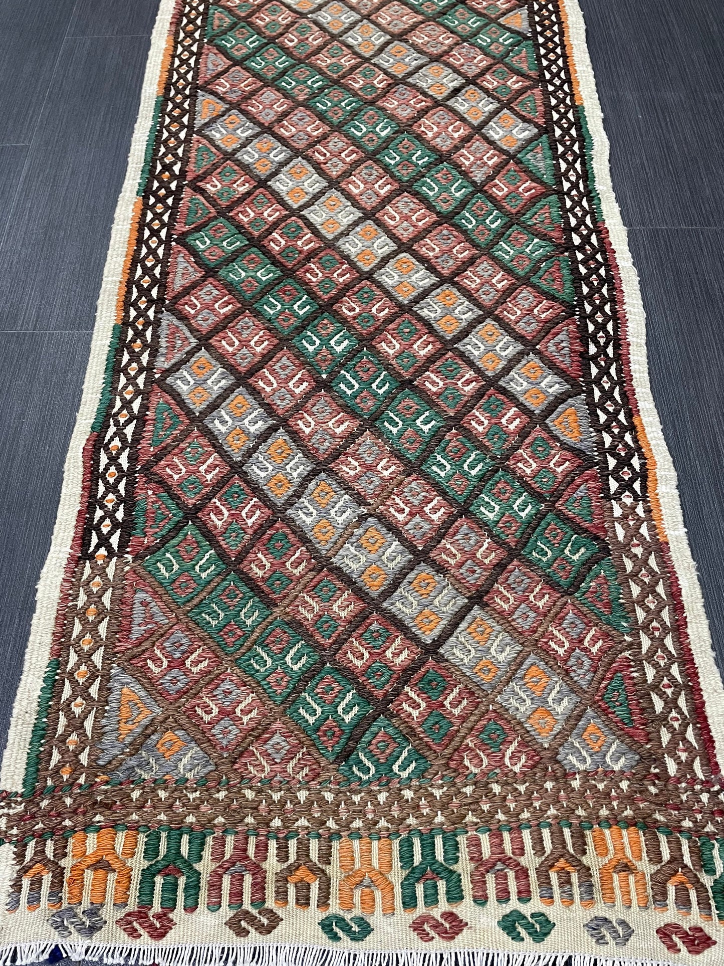 Handmade Embroidery Runner Rug 1.8 x 8 Turkish Runner Rug Flat weave Vintage Runner Rug  Flat-woven Hallway Runner Rug Kitchen Runner