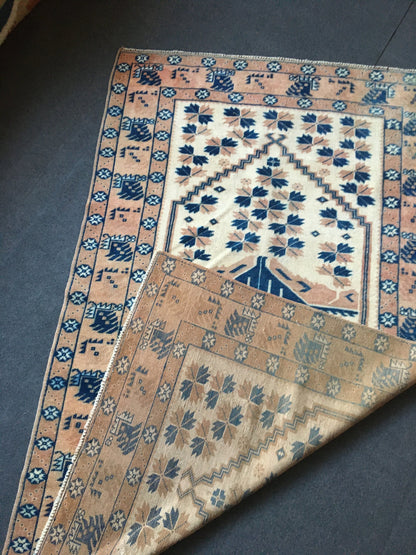 3.6x6 feet wool natural muted turkish kitchen rug, living room floor bohemian rugs, vintage brown large rug, bedroom area rug, wide blue rug