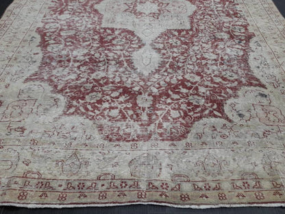 Vintage Turkish Rug 6.6 x 9 Oushak Rug Persian Rug Oriental Red Rug Muted Vintage Floral Rug Elegant Wool Rug Distressed HAND Knotted Rug