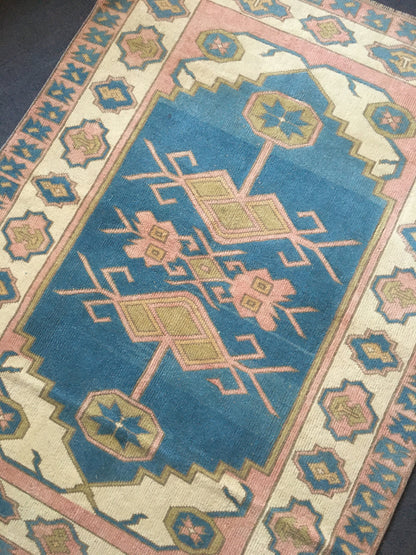 4x6 feet handmade living room area rug, large bedroom floor rug, turkish bathroom rug, hallway big rug, blue wool muted rug, bohemian rugs