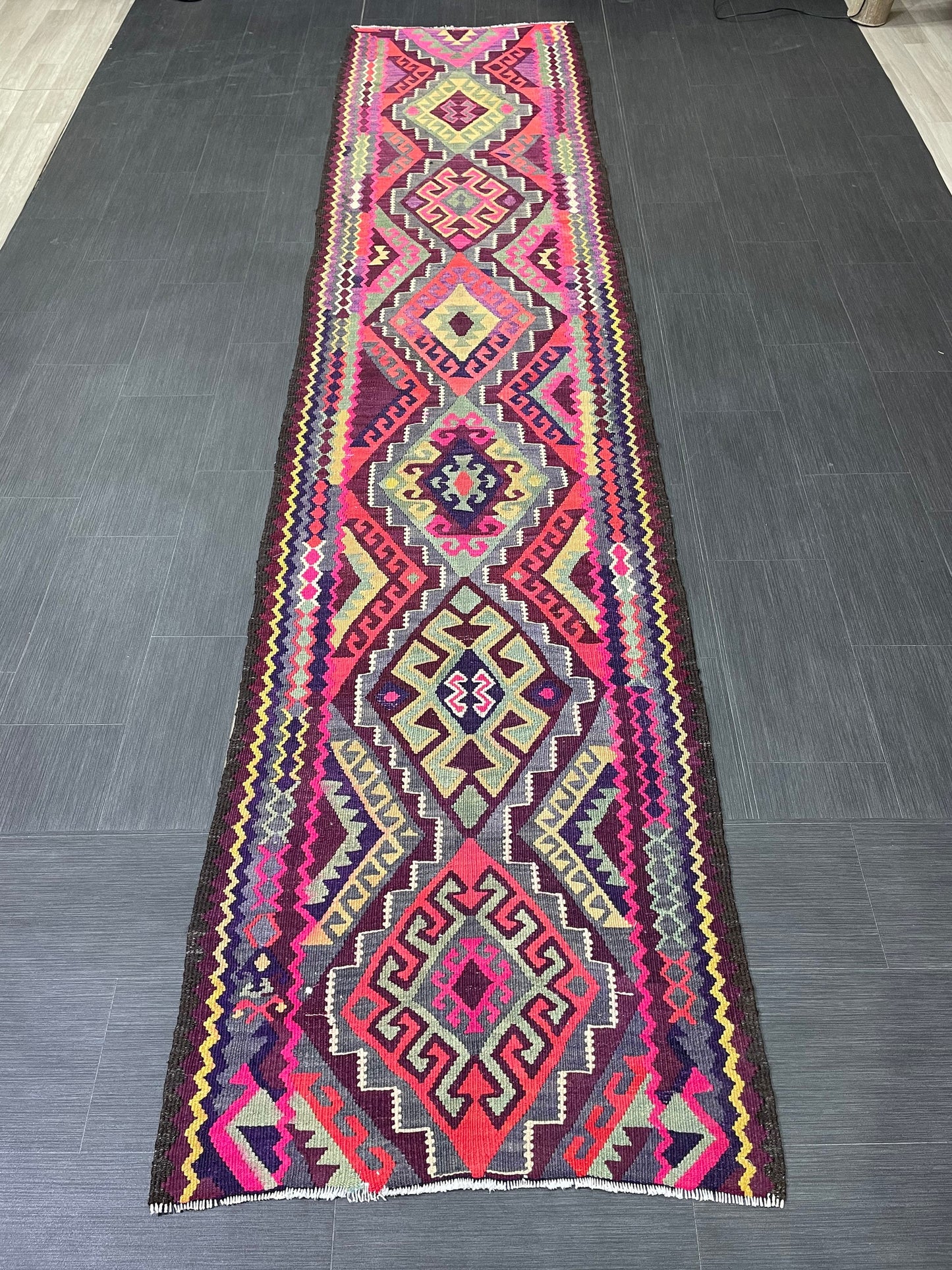 Vintage Runner rug 3 x 13 Handmade Flat woven Runner Kilim Runner Rug Oriental Runner Vintage Turkish Runner Flat weave Rug Wool Carpet Rug