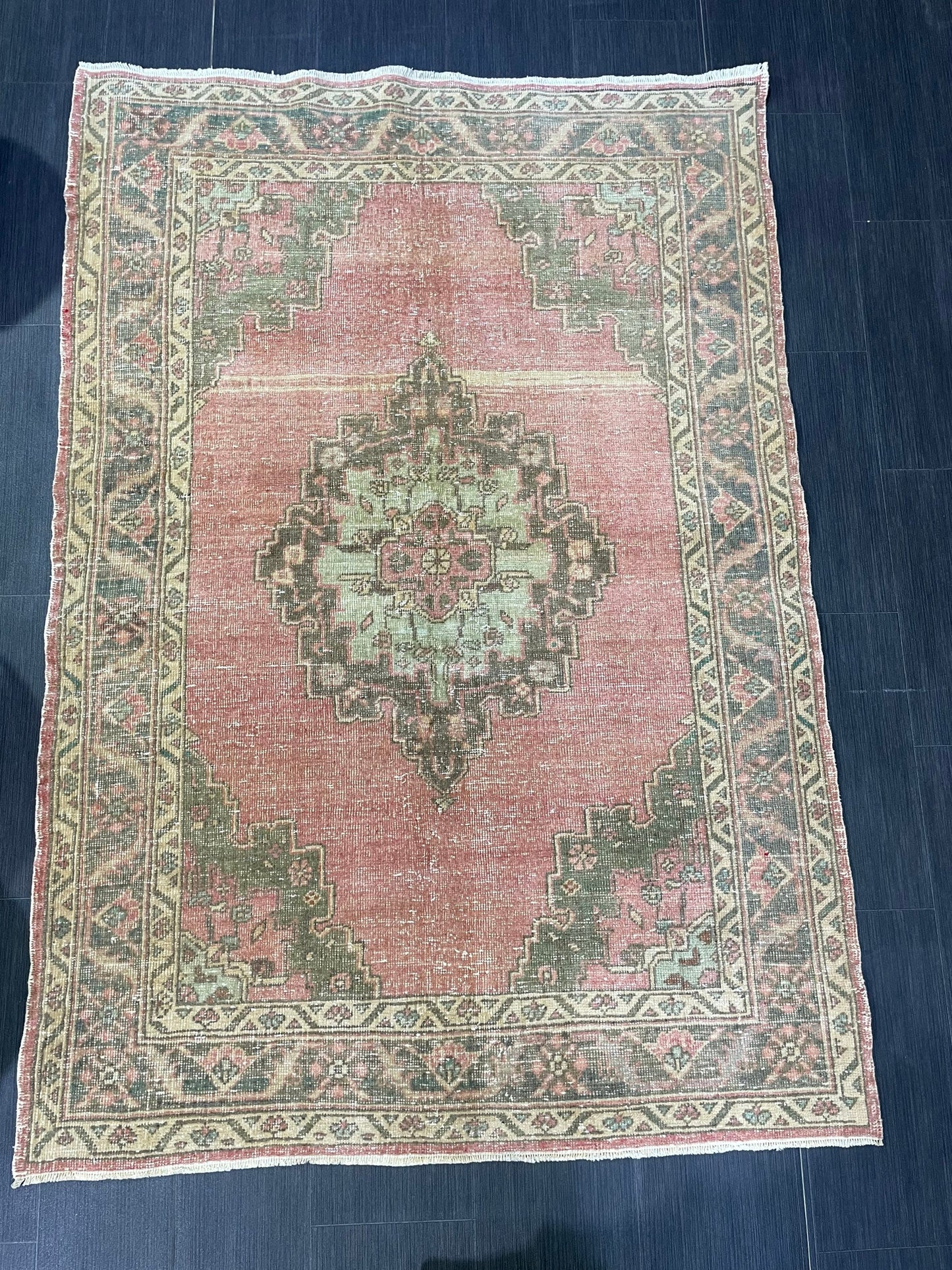 Handmade Rug, Vintage 4.4 x 6.4 Turkish Rug, Persian Rug, NATURAL Wool Rug, Living Room Rug, Oushak Rug, Hand Knotted Rug, Kitchen Rug,