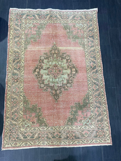 Handmade Rug, Vintage 4.4 x 6.4 Turkish Rug, Persian Rug, NATURAL Wool Rug, Living Room Rug, Oushak Rug, Hand Knotted Rug, Kitchen Rug,