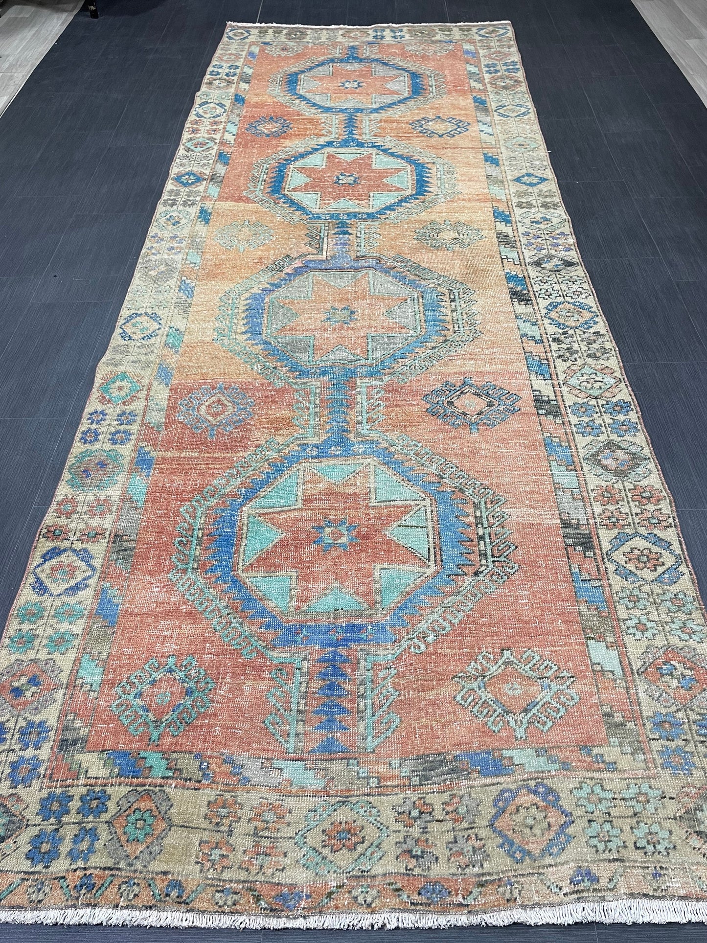 Oushak Runner Rug Turkish 4.6 x 12.5 Runner Rug Vintage Runner Rug Hallway Runner Rug Kitchen Runner Rug Wool Runner Rug Wool Oushak Rug