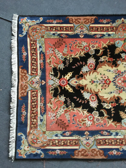 3x5 feet handmade new turkish floral rug, medium size pink wool bedroom rug, middle kitchen floor black rug, laundry rug, living room rugs