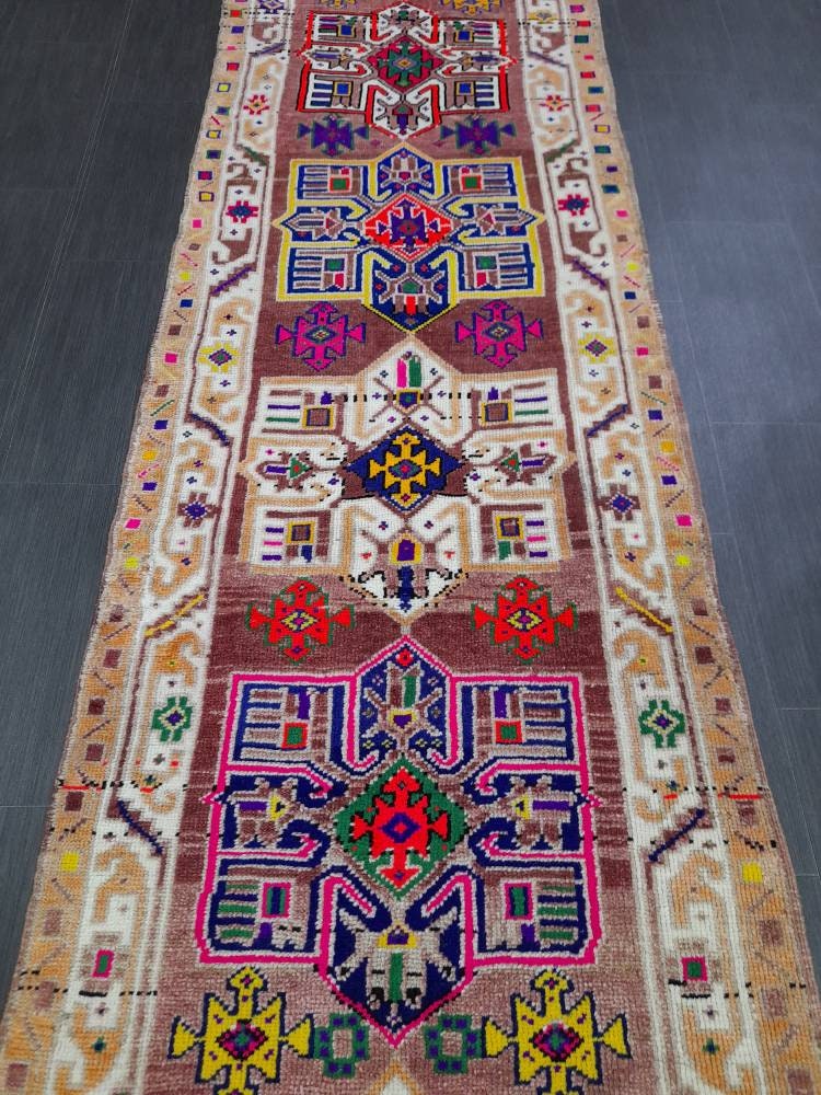 Oushak Runner Rug 3 x 11.5 Turkish Runner Rug Muted Vintage Runner Rug Hallway Runner Rug Kitchen Runner Rug Wool Staircase Runner Rug