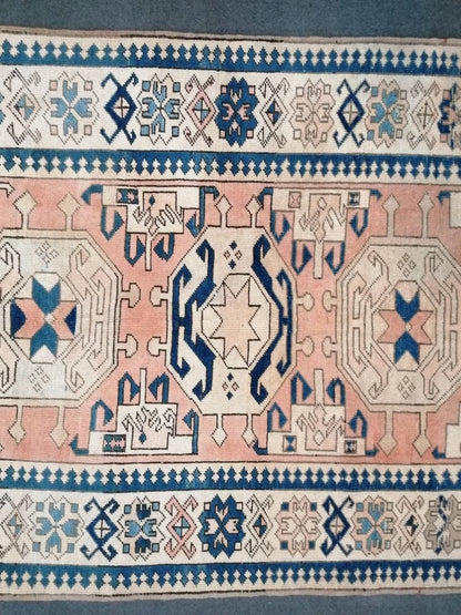 Oushak rug, blue turkish rug vintage rug 4'7x6'1 vintage oushak rug unique hand made rug kitchen rug bohemian rug