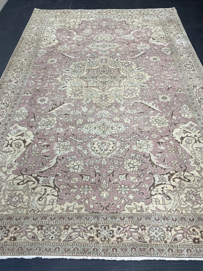 Persian RUG 6.3 x 9.6 Fine Hand Knotted Rug Turkish Vintage Oriental Rug Navy Vintage Rug Fine Wool Antique Rug Muted Living room Rug