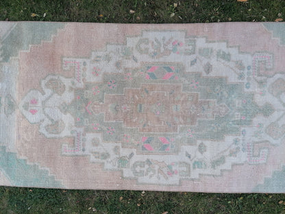 Pastel vintage runner rug, oushak wool runner 2'5x9'7 hallway handmade runner, turkish runner rug, entery runner, kitchen runner