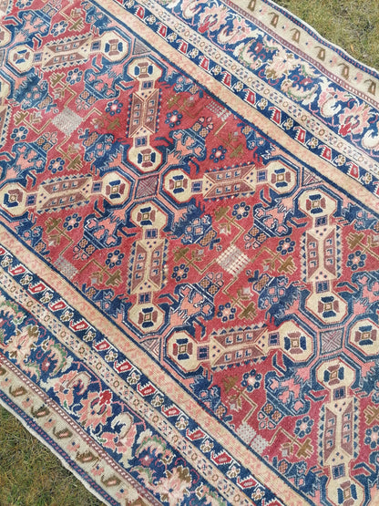 5'4x10'2 vintage handmade rug, blue turkish rug, oushak wool rug rustic unsual tribal rug retro style rug traditional turkish design