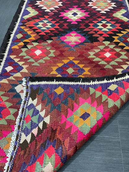 Vintage Runner rug 2.8 x 12.6 Handmade Flat woven Runner Kilim Runner Rug Turkish Runner Vintage Flat weave Rug Wool Carpet Rug