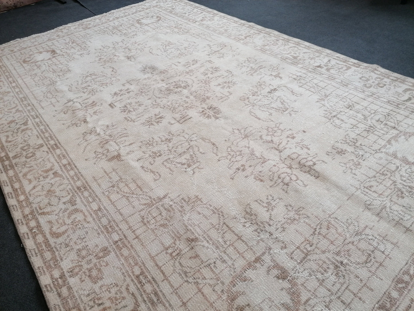 Natural oushak rug 6x10'2 large muted turkish rug, pastel vintage rug, hand made wool oushak rug, living room rug, bohemian rug