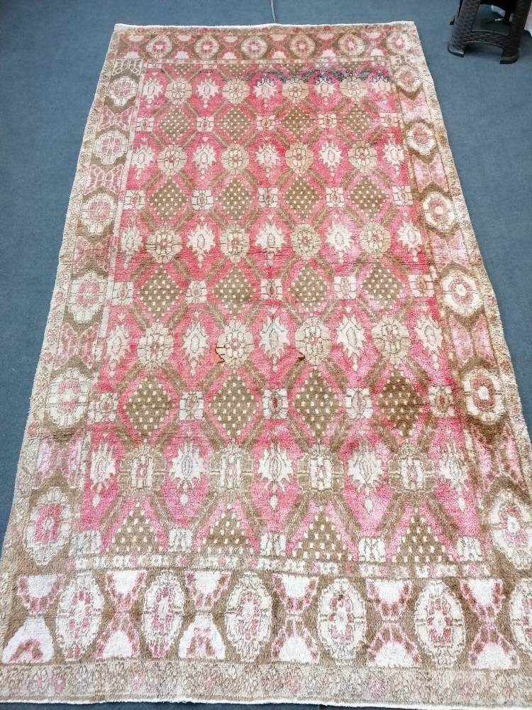 Shaggy turkish hand made rugs 5x9'7 vintage high pile wool rug, oushak rug