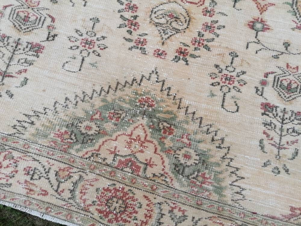 Oushak rug, large pastel vintage wool rug 5'8x9'5 hand made rugs, turkish living room rug