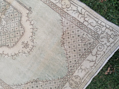 6'8x3'10 muted vintage rug, turkısh rug, oushak turkısh rug, kıtchen rug,wool area rug,kıtchen oushak rug