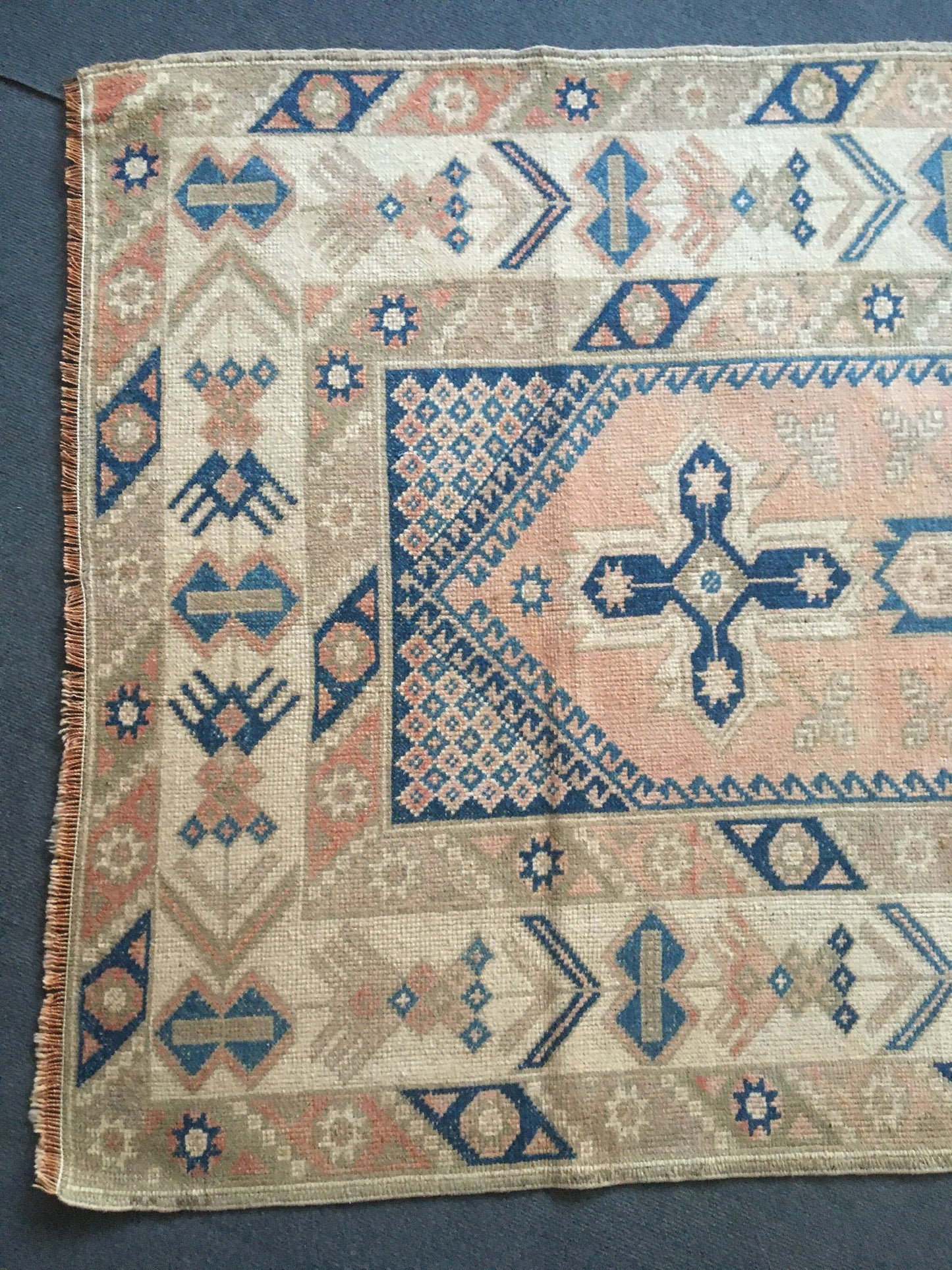 3.7x6.2 ft muted anatolian bedroom rug, vintage kitchen green floor rug, handmade wool blue turkish living room area rug, bathroom wide rug