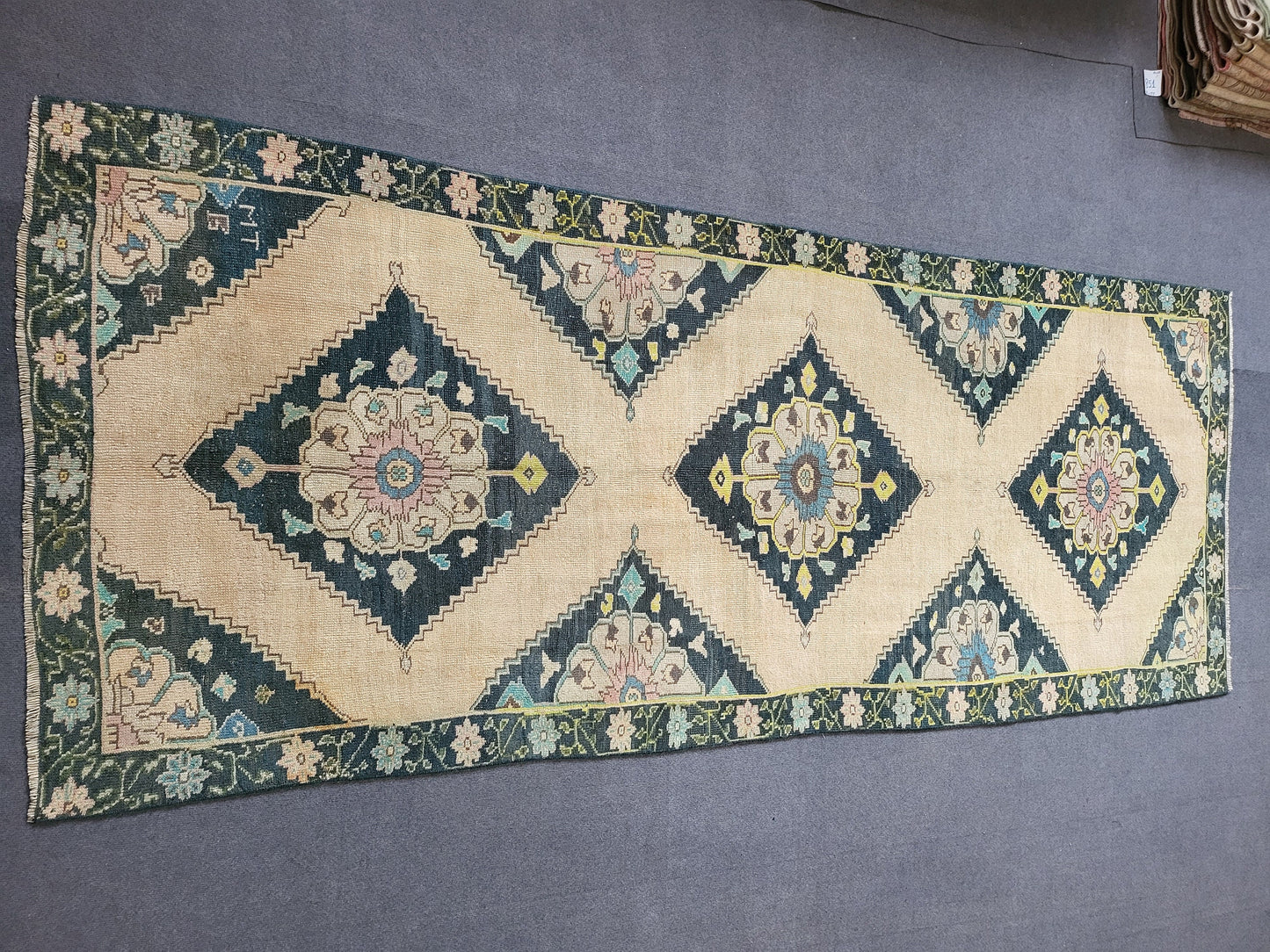 Oushak Runner Rug Turkish Runner 3.8 x 9.6 Rug, Vintage Runner Rug, Persian Hallway Runner Rug, Handmade Runner Rug Wool Anatolian Runner